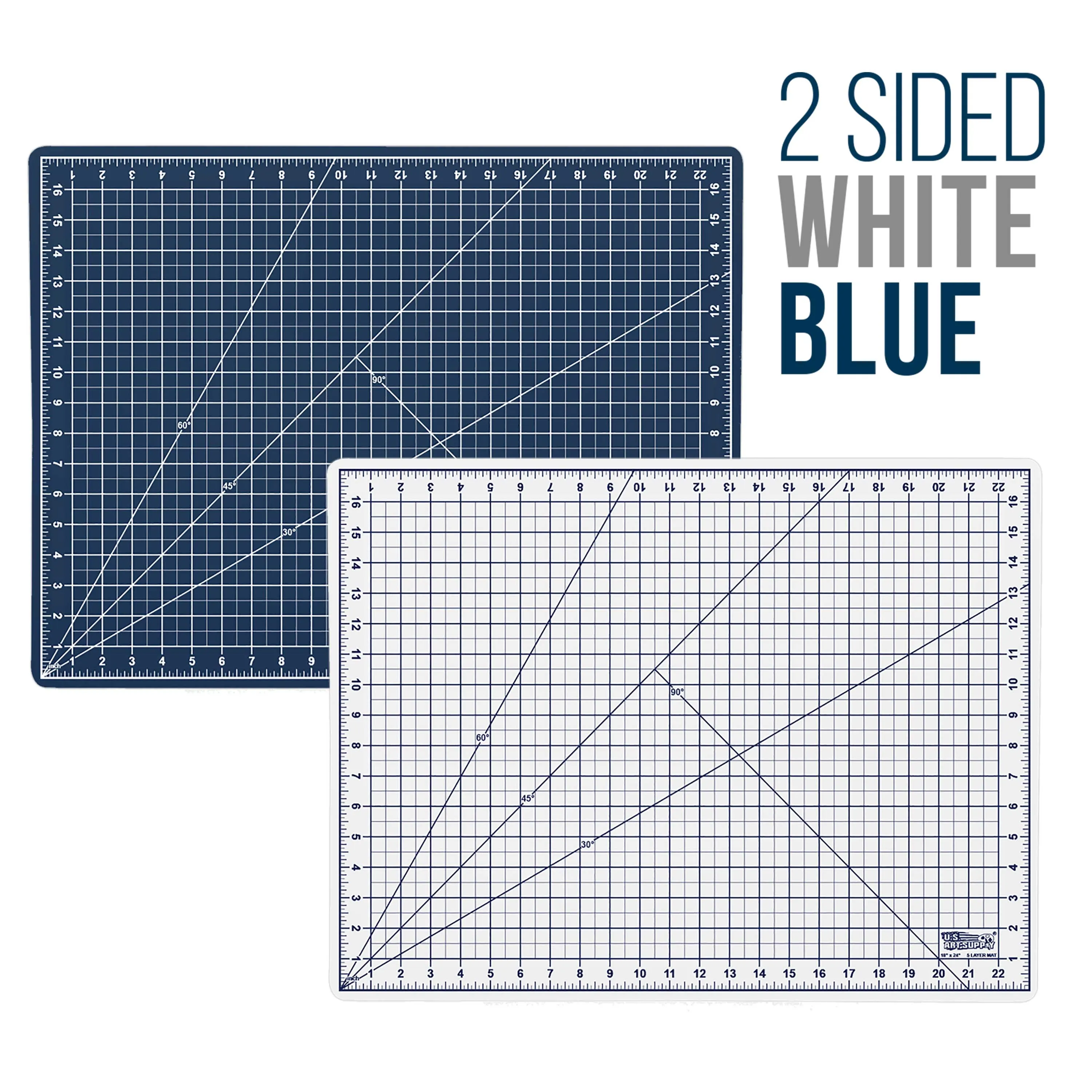 18" x 24" White/Blue Professional Self Healing 5-6 Layer Double Sided Durable Non-Slip Cutting Mat - Pack of 2