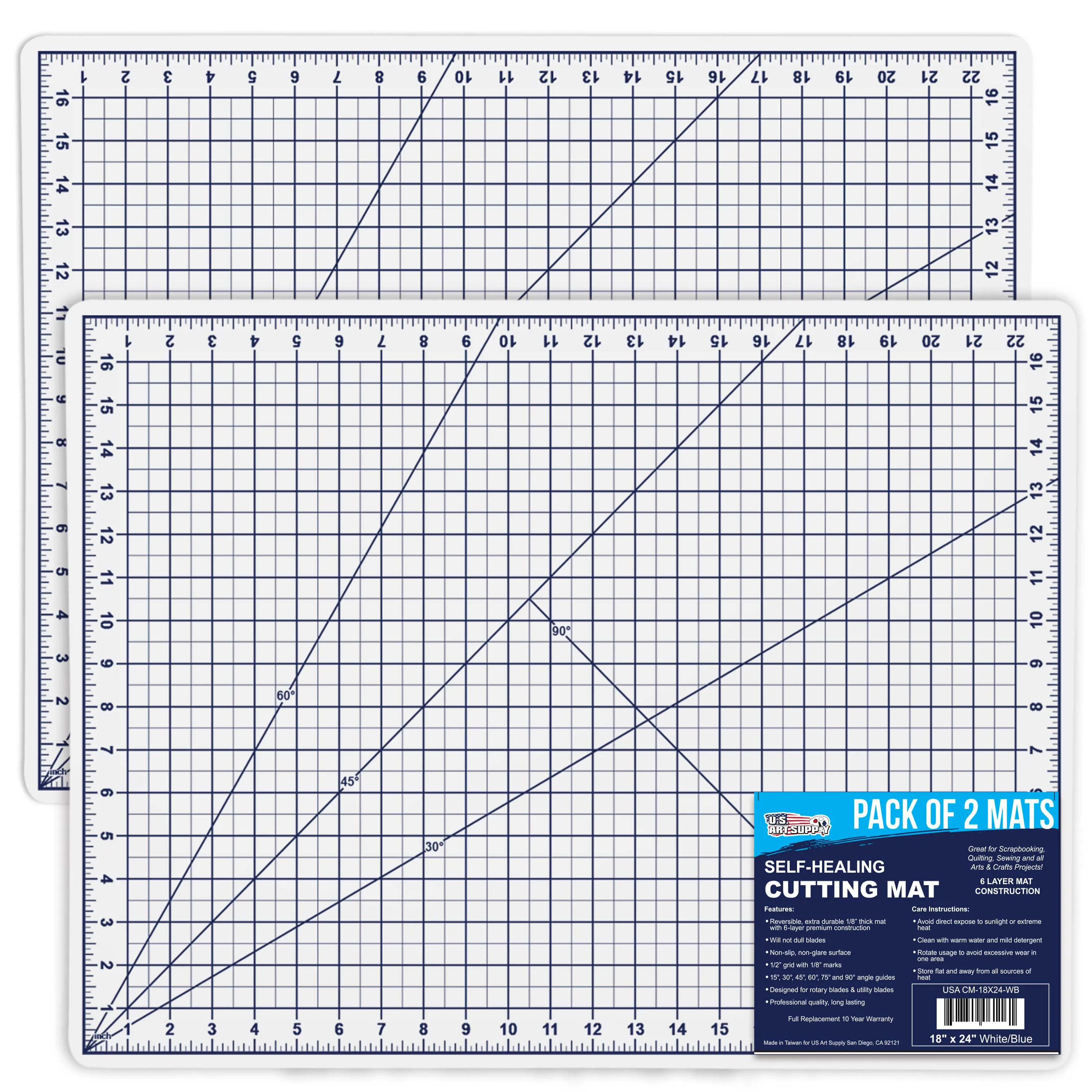 18" x 24" White/Blue Professional Self Healing 5-6 Layer Double Sided Durable Non-Slip Cutting Mat - Pack of 2