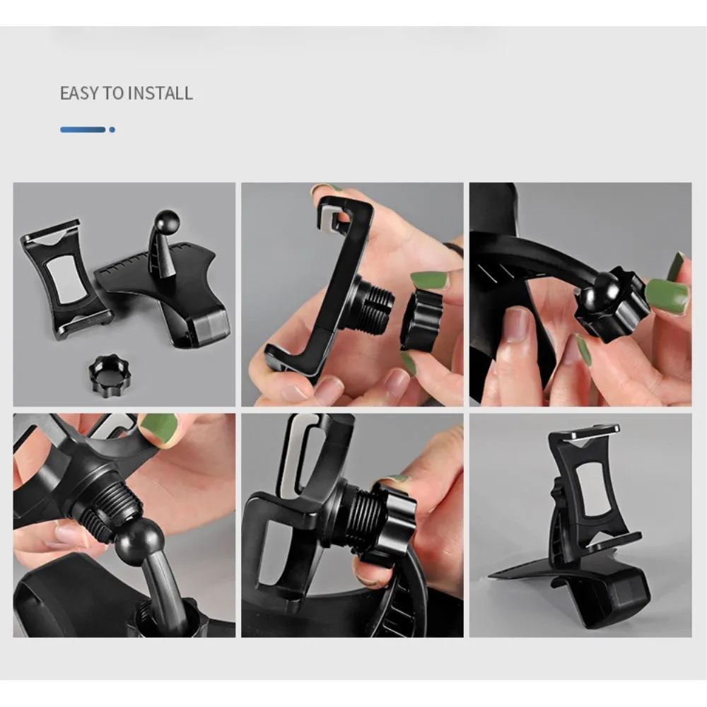3 in 1 Car GPS Smartphone Holder: Dashboard / Visor Clamp   AC Grid Clip for Plum Compass 2 - Black