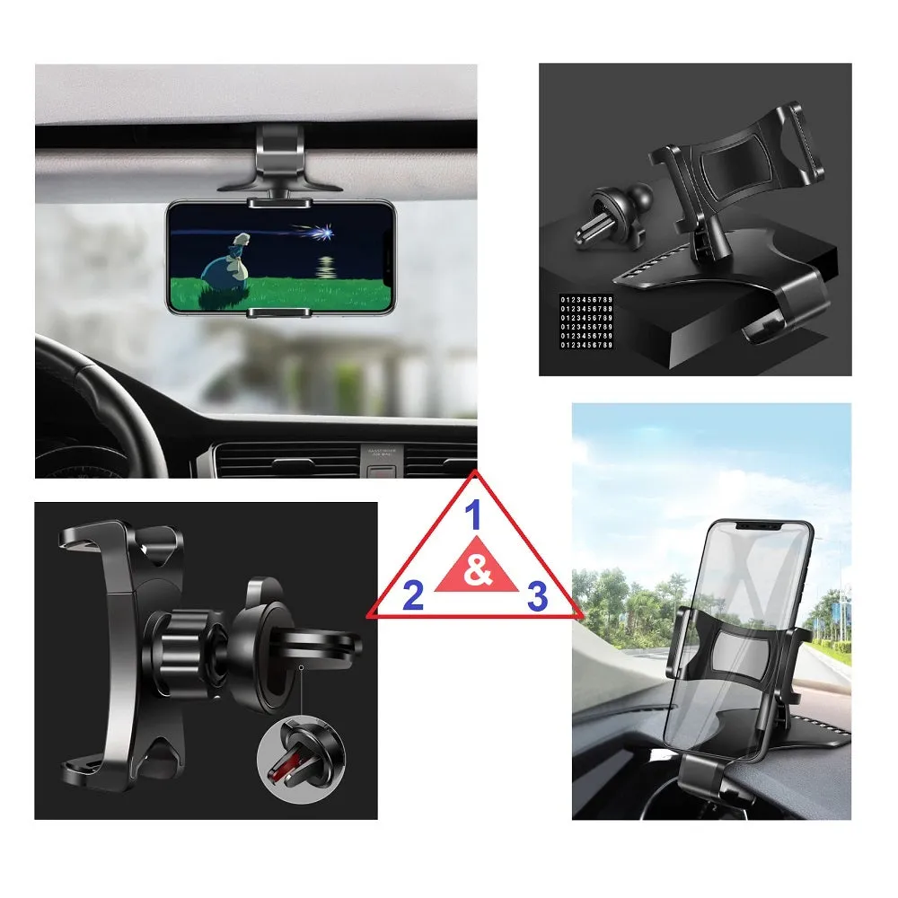 3 in 1 Car GPS Smartphone Holder: Dashboard / Visor Clamp   AC Grid Clip for Suzuki Compass - Black