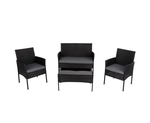 4 Seater Wicker Outdoor Lounge Set - Black
