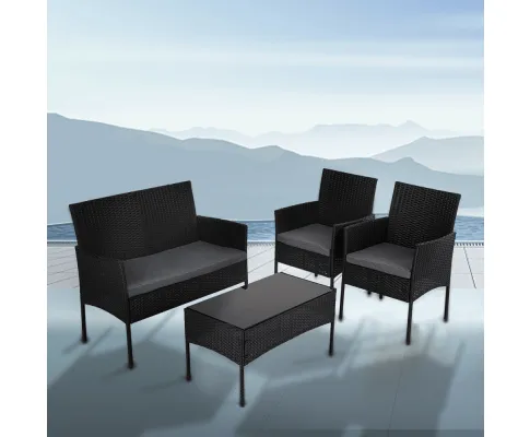 4 Seater Wicker Outdoor Lounge Set - Black