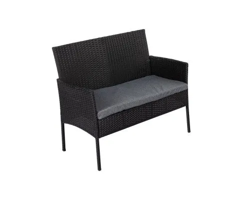 4 Seater Wicker Outdoor Lounge Set - Black