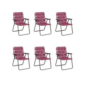 6 Pieces Folding Beach Chair Camping Lawn Webbing Chair-Red