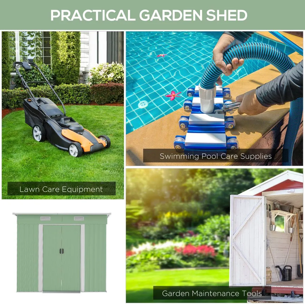 6.8x4.3ft Green Outdoor Garden Shed - Durable Tool Storage Box