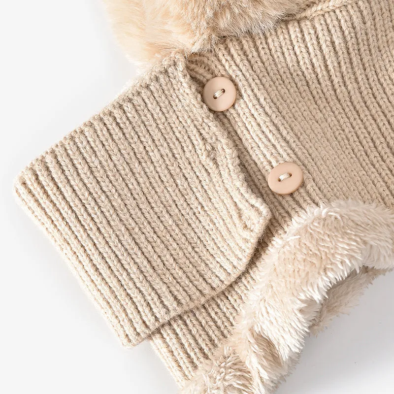 BeauToday Women's 3 in 1 Rabbit Fur Kniteed Winter Hats with Adjustable Earflap  and Neck Warmer