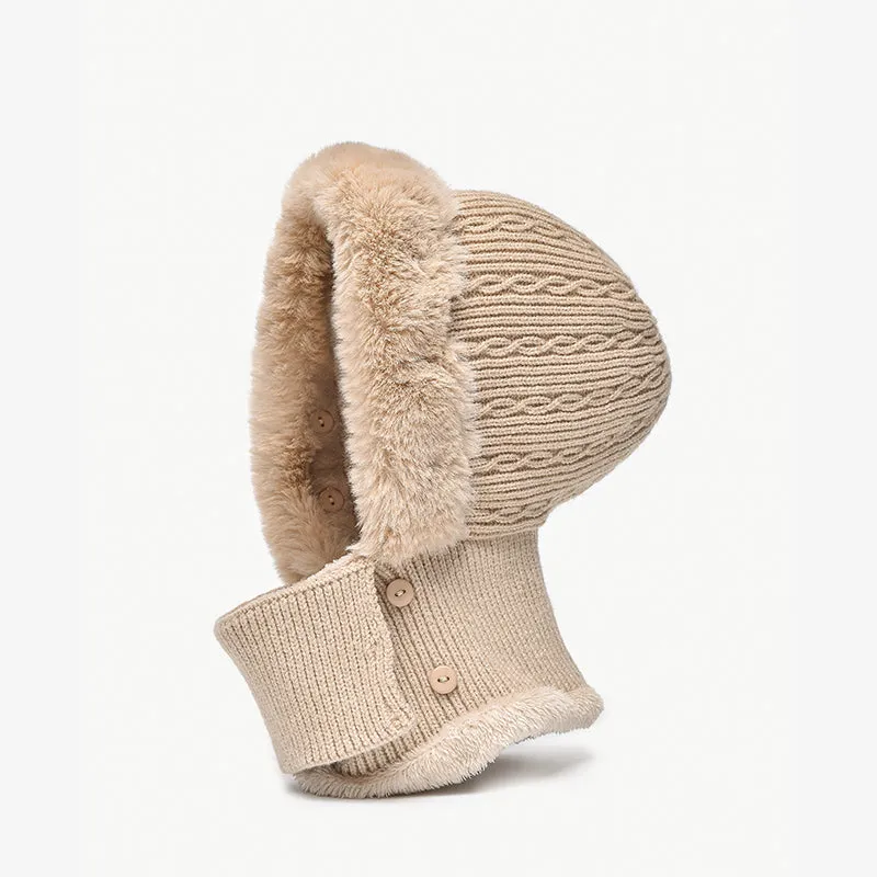 BeauToday Women's 3 in 1 Rabbit Fur Kniteed Winter Hats with Adjustable Earflap  and Neck Warmer