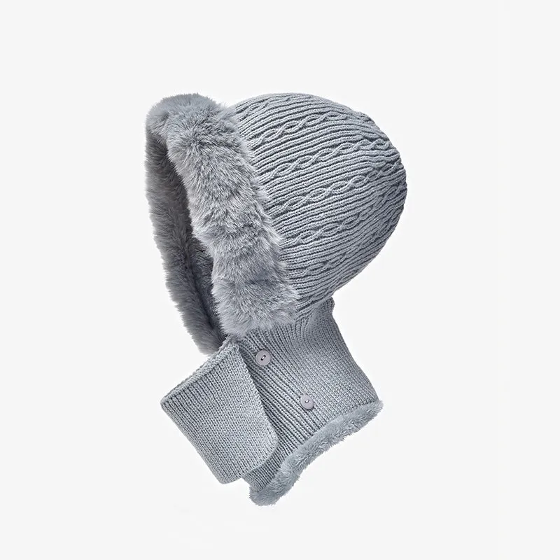 BeauToday Women's 3 in 1 Rabbit Fur Kniteed Winter Hats with Adjustable Earflap  and Neck Warmer
