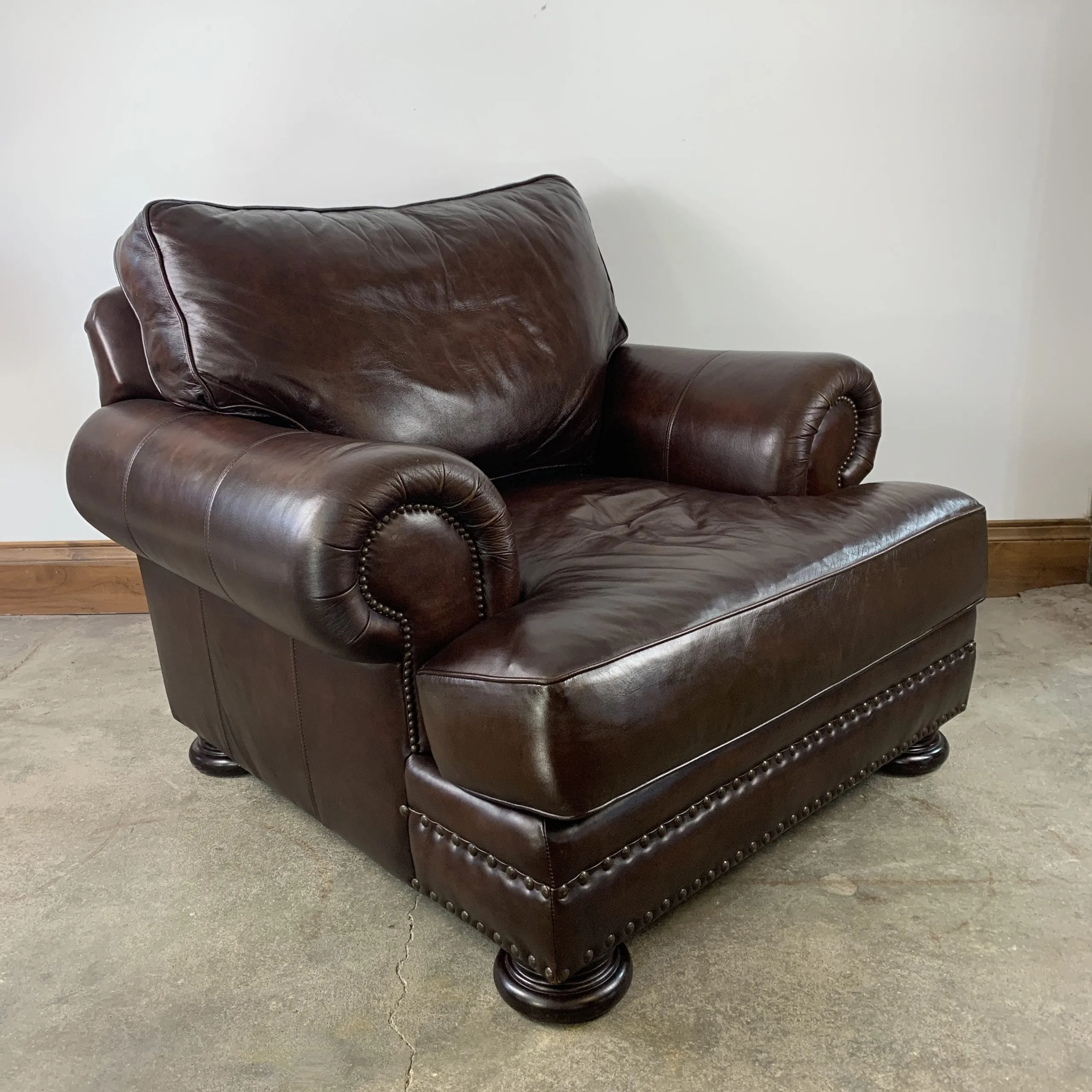 Bernhardt Leather Lounge Chair in Brown, Large