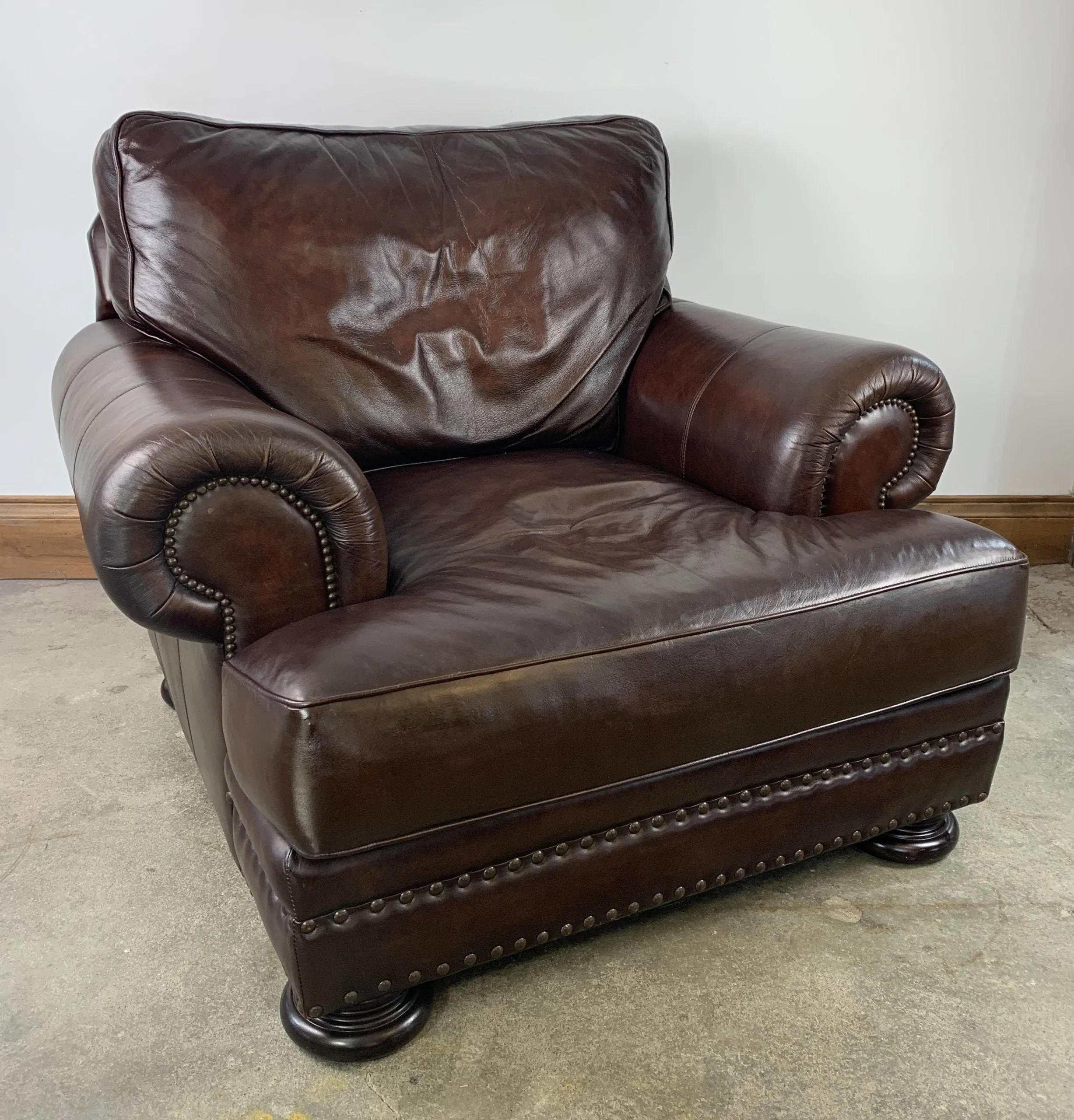 Bernhardt Leather Lounge Chair in Brown, Large