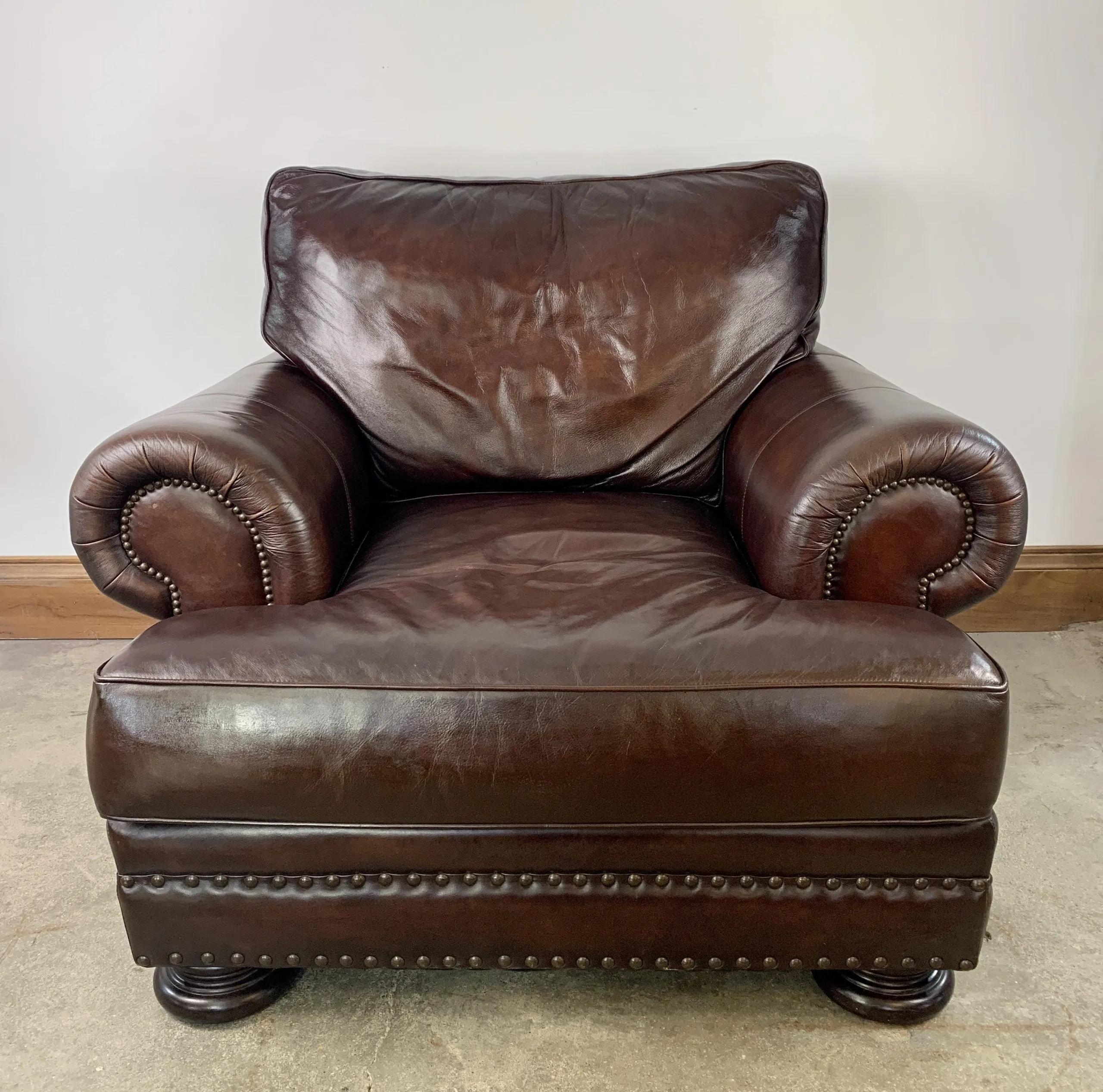 Bernhardt Leather Lounge Chair in Brown, Large