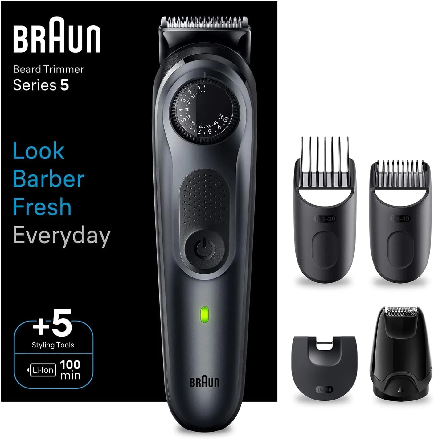 Braun Beard trimmer Series 5 BT5420, trimmer for men with styling tools and 100 minutes running time