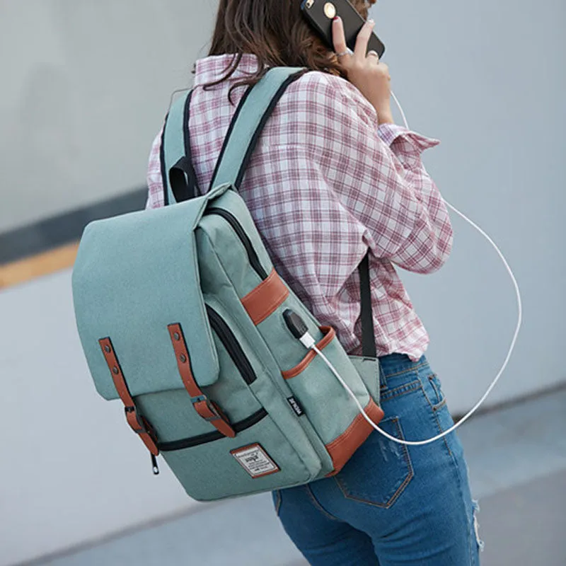 Canvas School Laptop Backpack Durable Rucksack Travel Notebook Bag