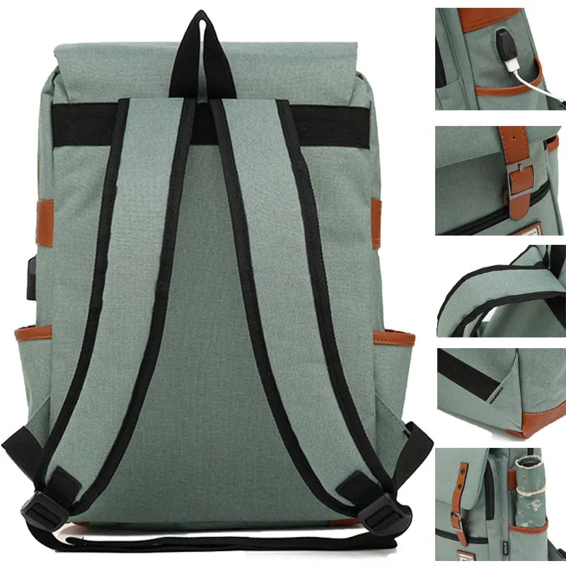 Canvas School Laptop Backpack Durable Rucksack Travel Notebook Bag