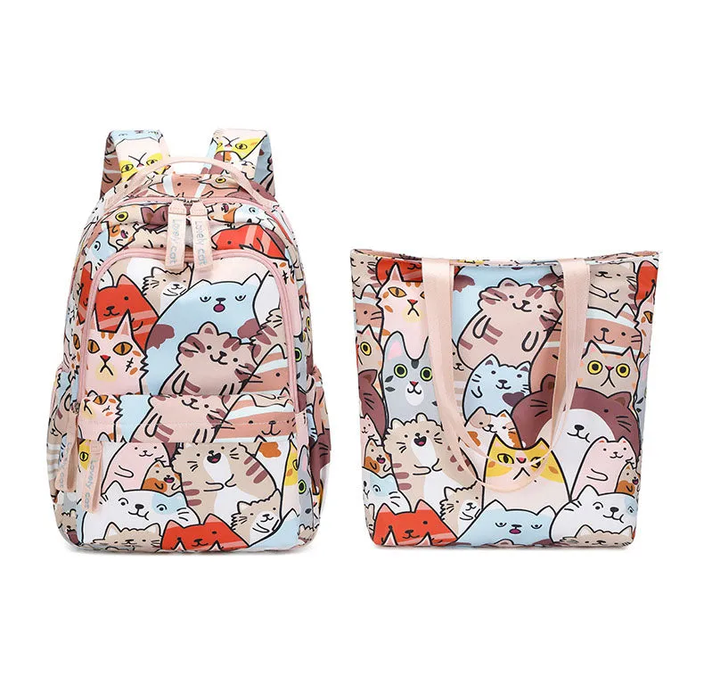 Cartoon Cat Backpack Portable Handbag For School Girls Boys