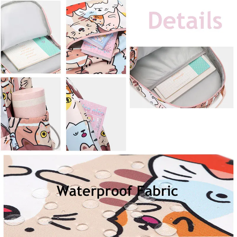 Cartoon Cat Backpack Portable Handbag For School Girls Boys