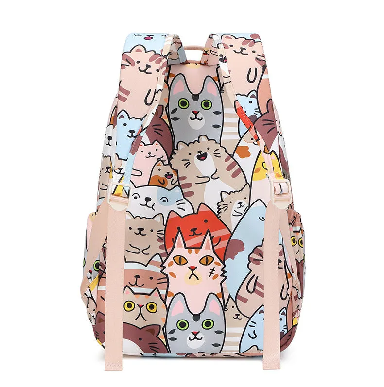 Cartoon Cat Backpack Portable Handbag For School Girls Boys