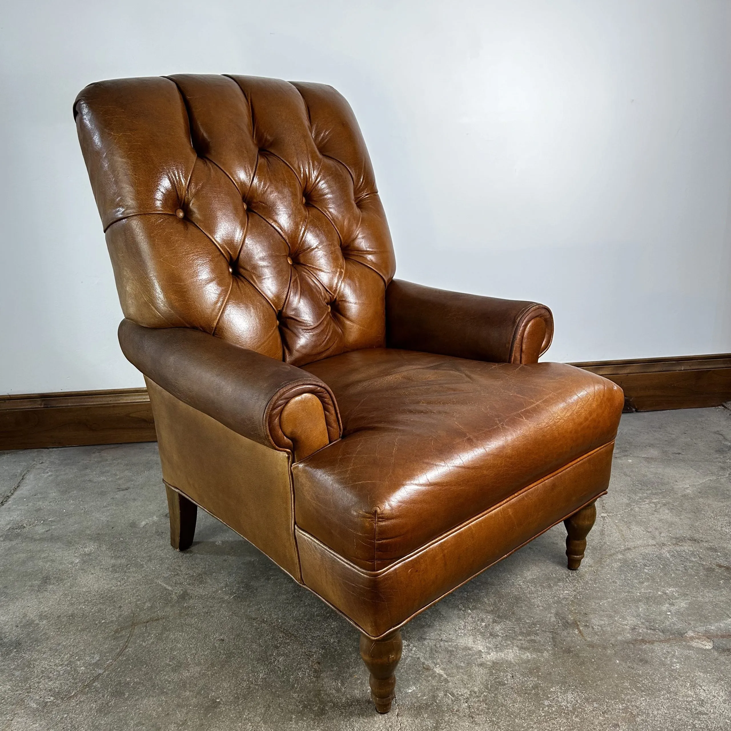 Charter Furniture Co. Tufted Leather Lounge Chair, Honey Brown