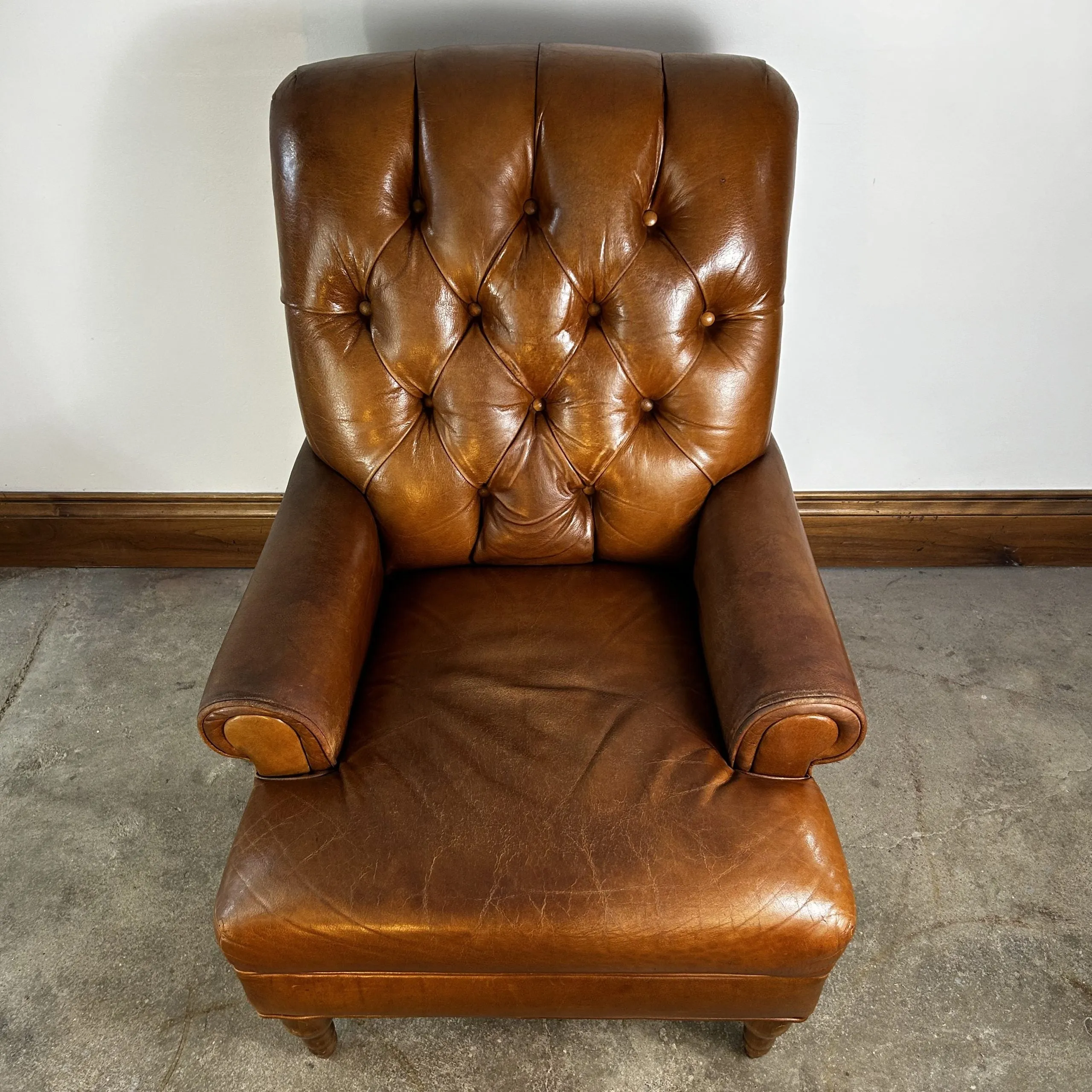 Charter Furniture Co. Tufted Leather Lounge Chair, Honey Brown