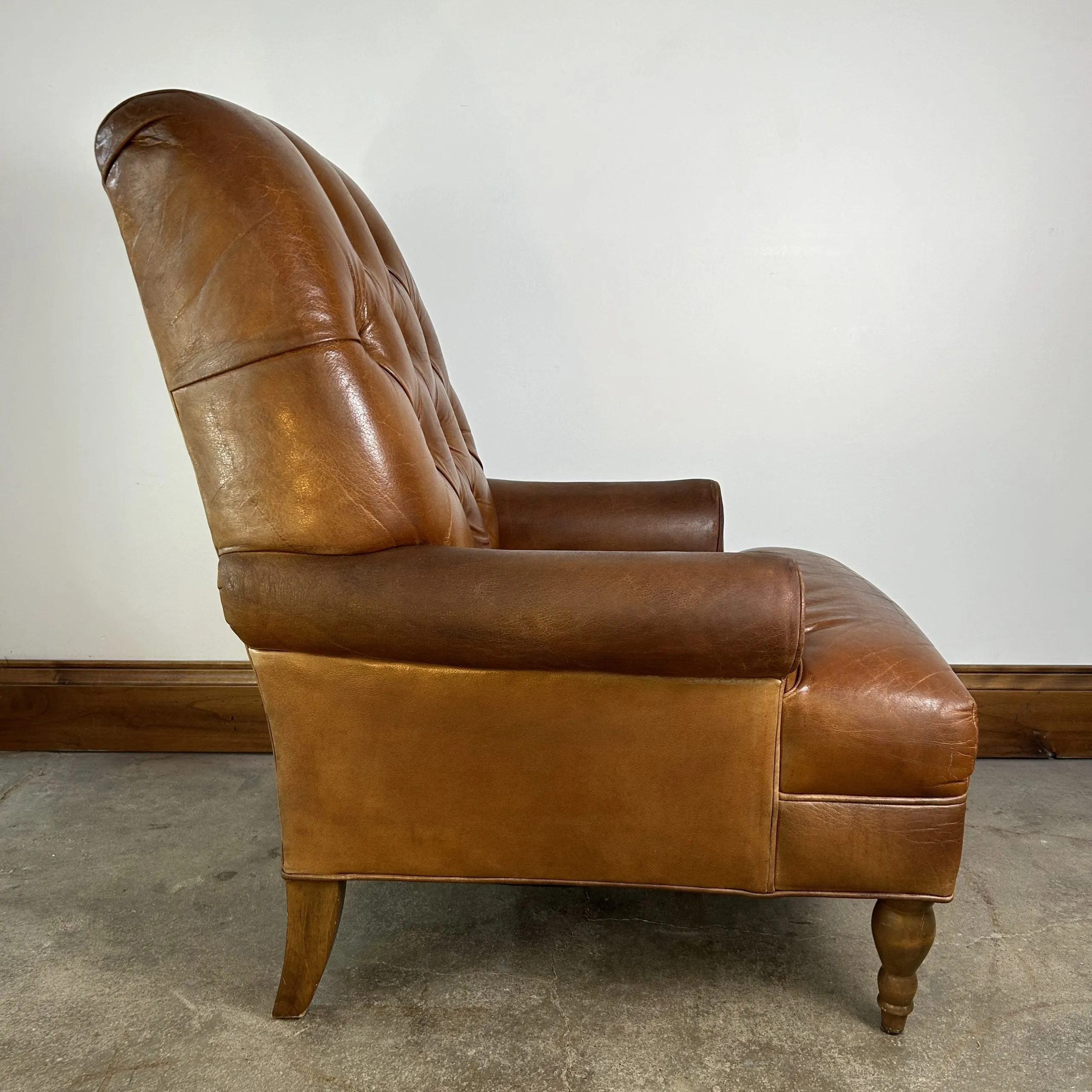 Charter Furniture Co. Tufted Leather Lounge Chair, Honey Brown