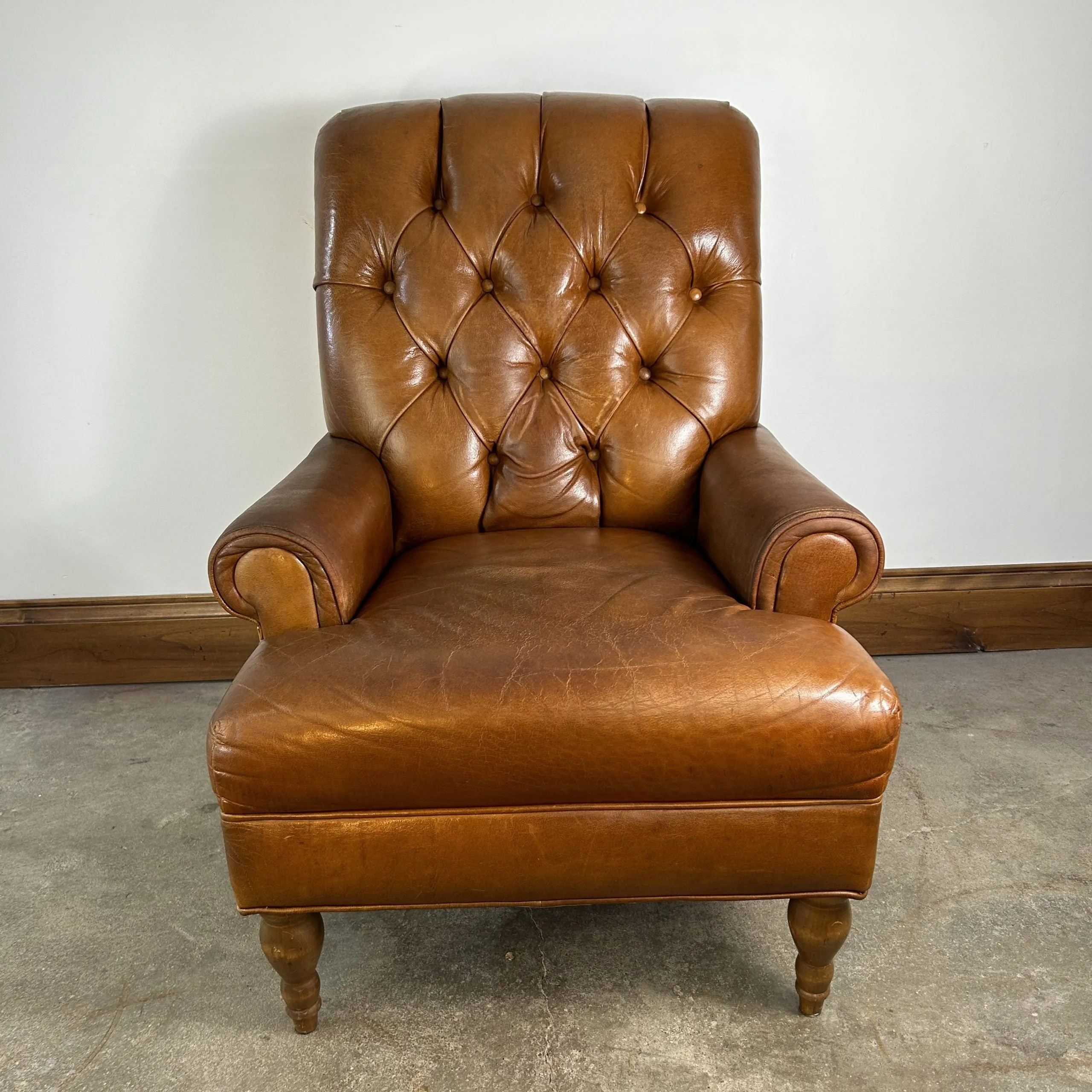 Charter Furniture Co. Tufted Leather Lounge Chair, Honey Brown