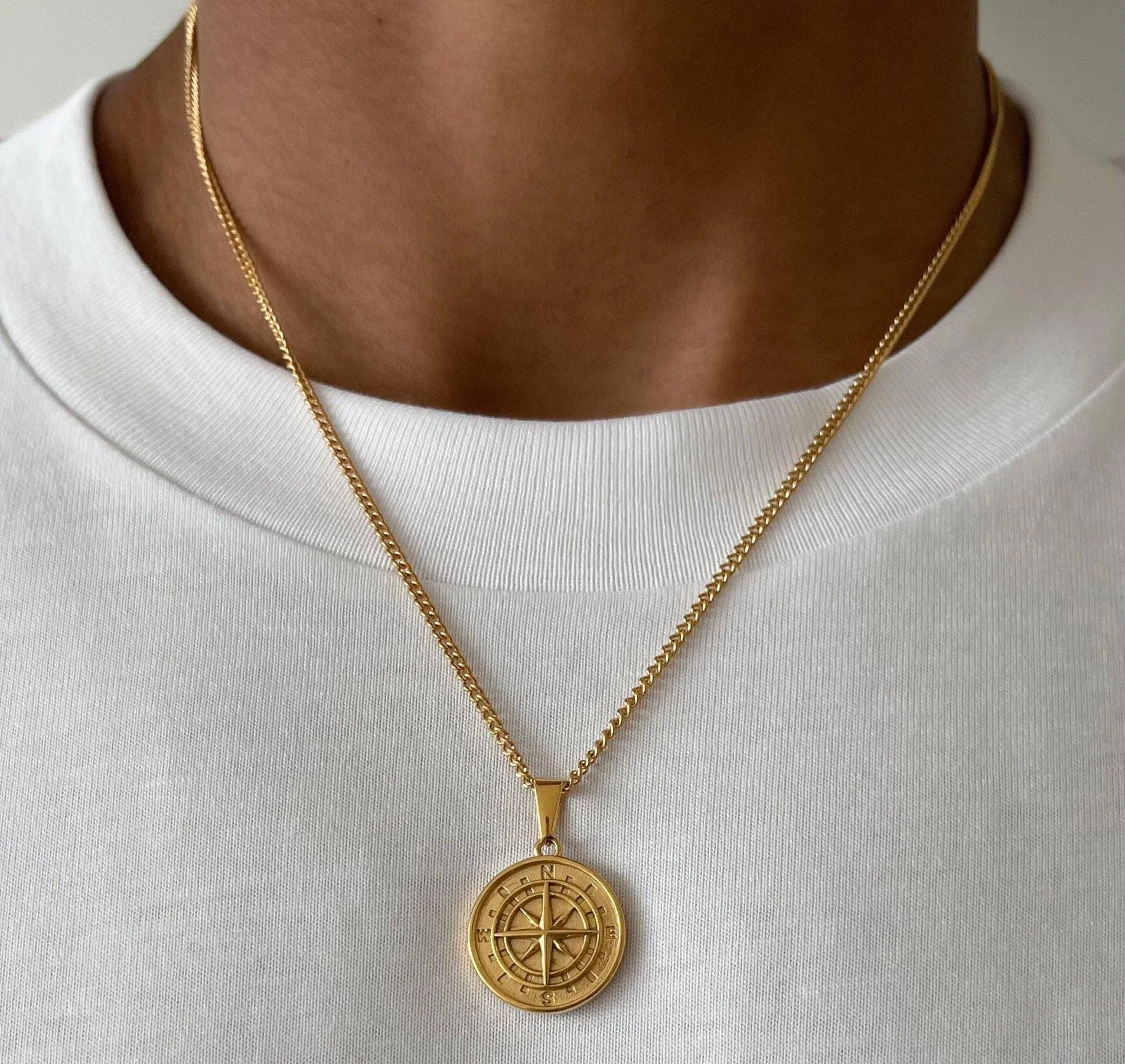 Compass & Cross Pendant Set  - (Gold)