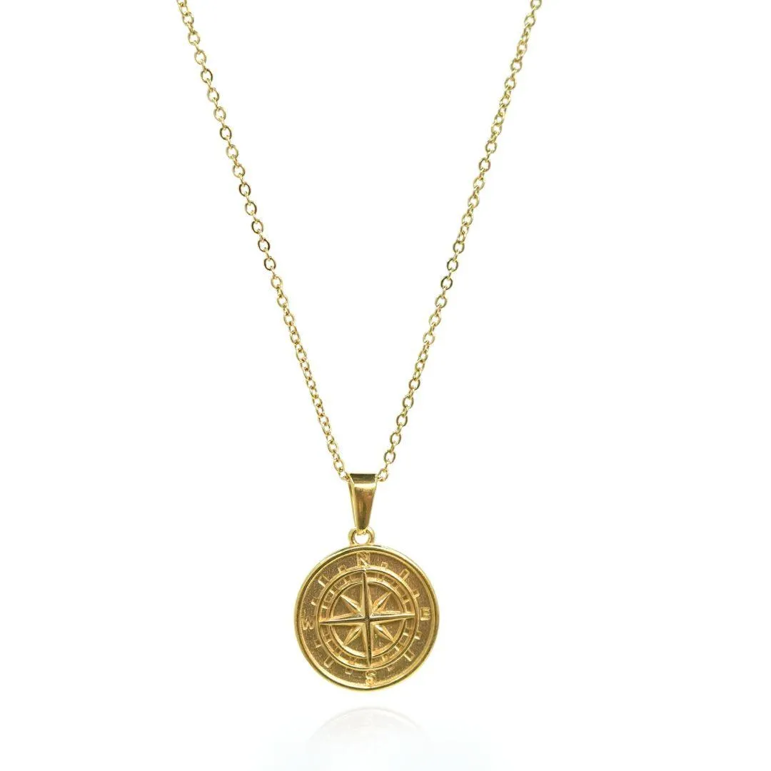 Compass & Cross Pendant Set  - (Gold)