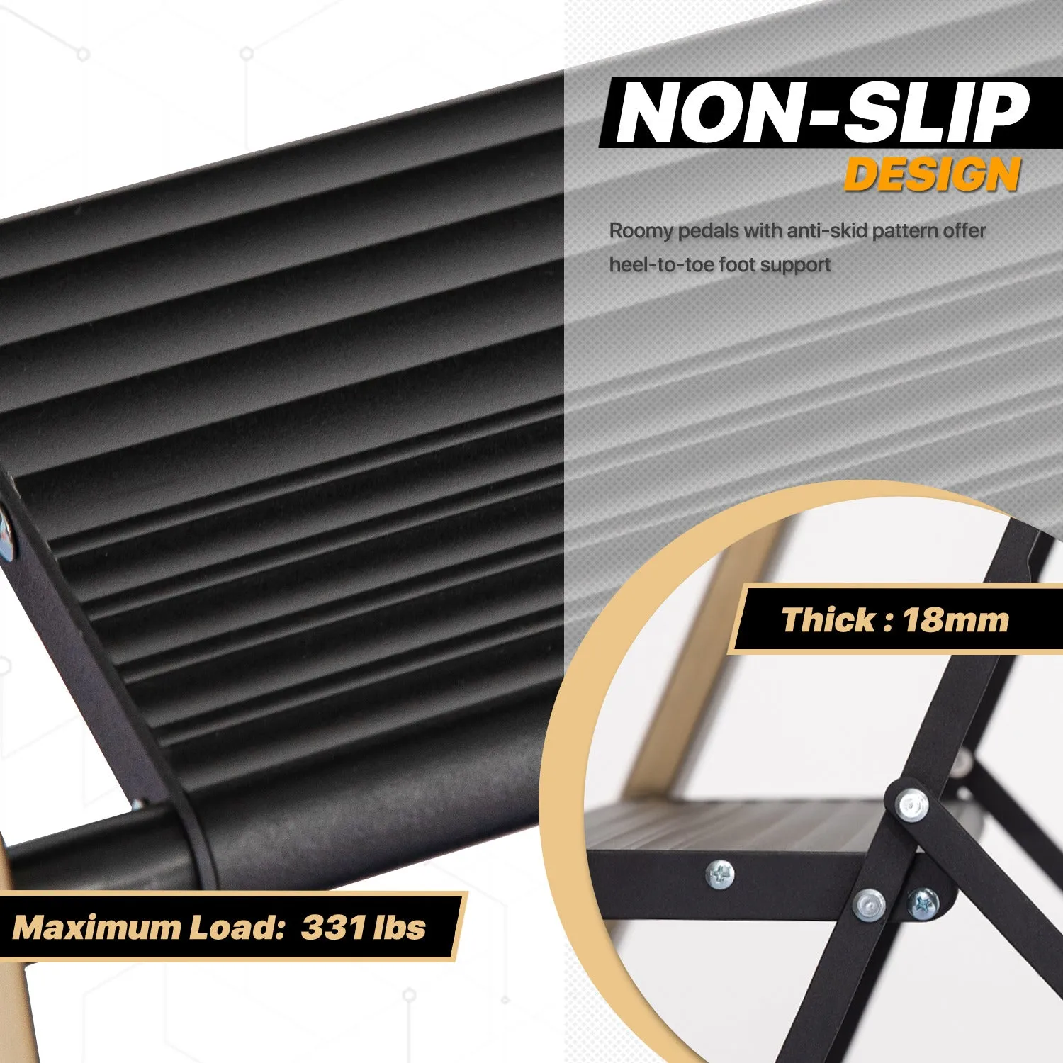 Folding Step Ladder w/Tool Tray - 4 Steps 5.17 ft/62.0", Black/Gold
