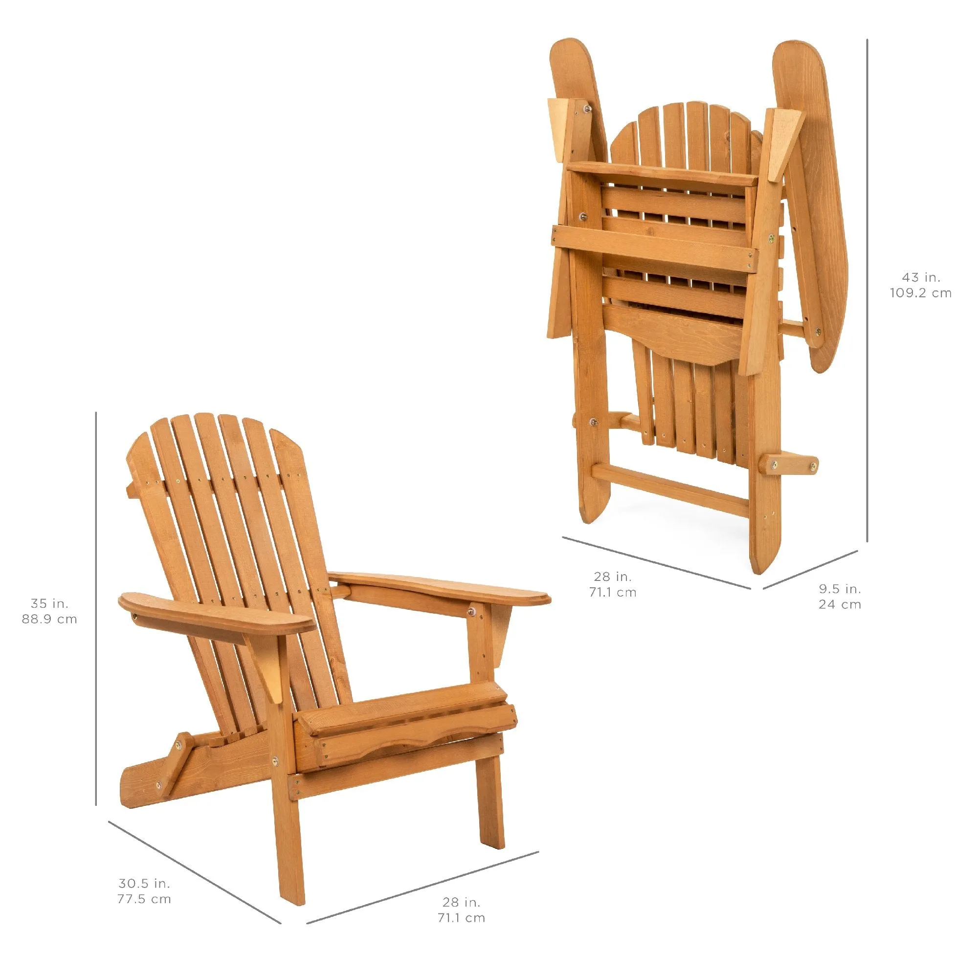 Folding Wood Adirondack Chair Accent Furniture w/ Natural Finish - Brown