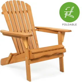 Folding Wood Adirondack Chair Accent Furniture w/ Natural Finish - Brown