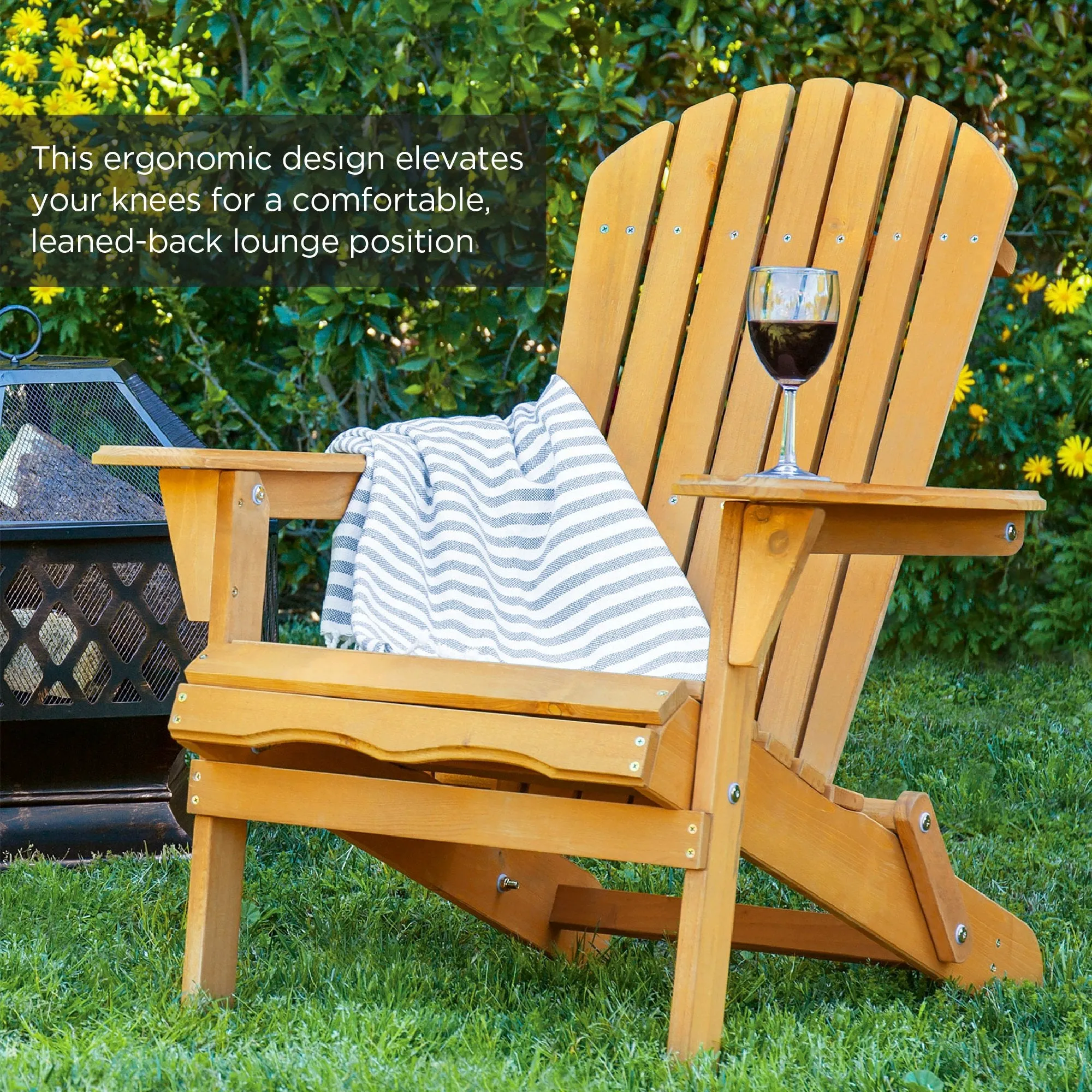 Folding Wood Adirondack Chair Accent Furniture w/ Natural Finish - Brown