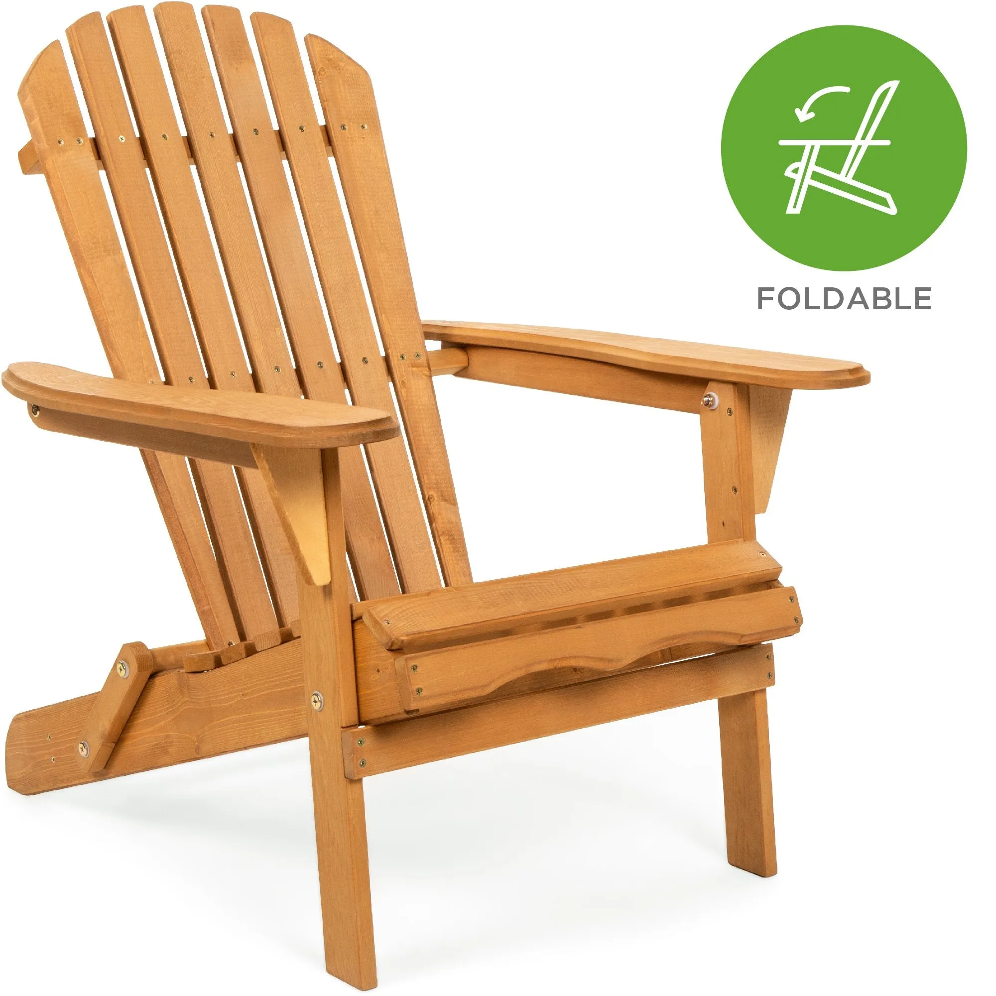 Folding Wood Adirondack Chair Accent Furniture w/ Natural Finish - Brown