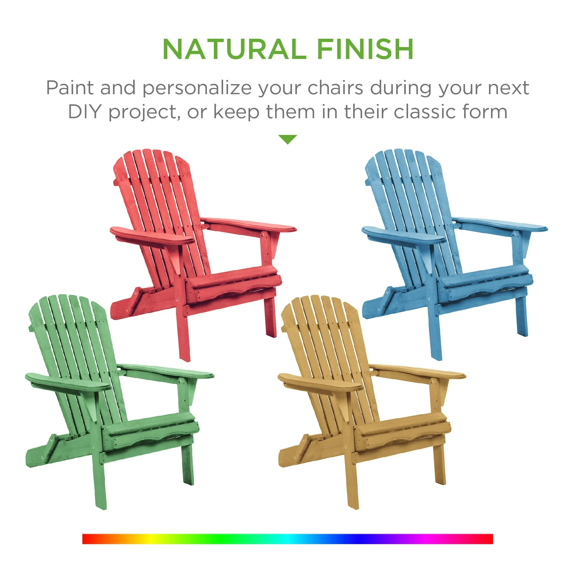 Folding Wood Adirondack Chair Accent Furniture w/ Natural Finish - Brown