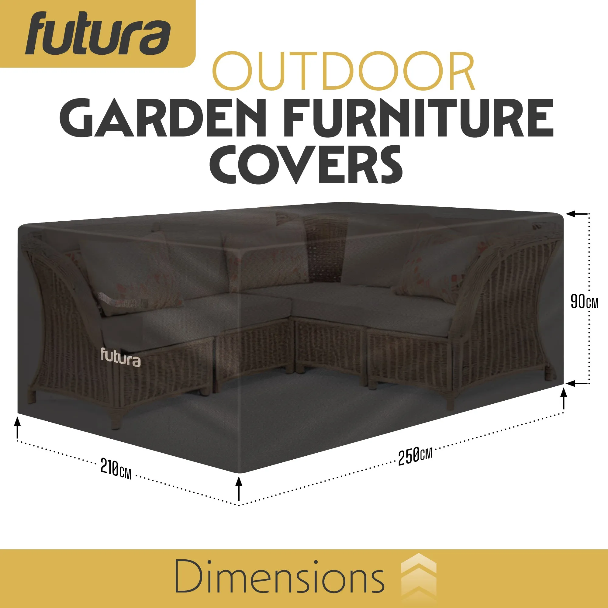 Futura Garden Furniture Cover Weatherproof 250 x 210 x 90cm Rectangular Heavy Duty Rip Resistant Oxford Fabric