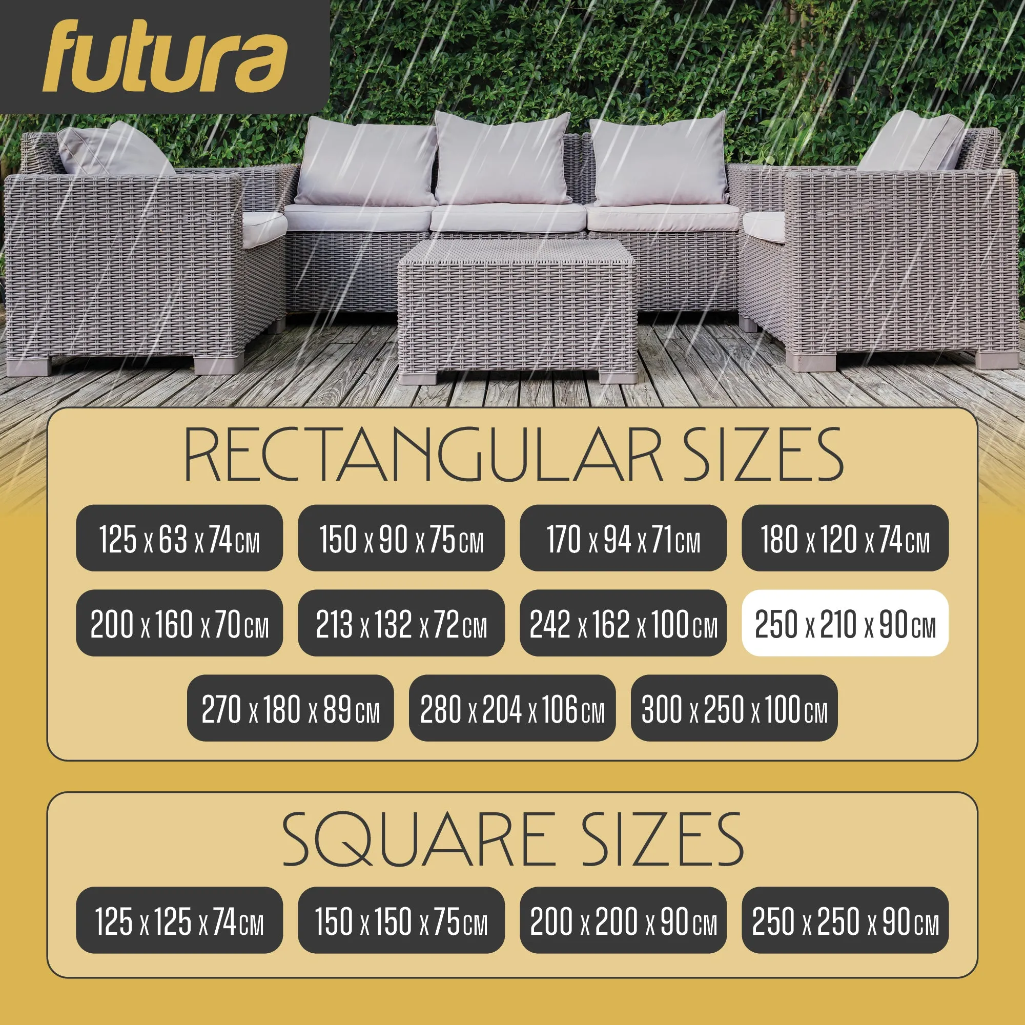 Futura Garden Furniture Cover Weatherproof 250 x 210 x 90cm Rectangular Heavy Duty Rip Resistant Oxford Fabric