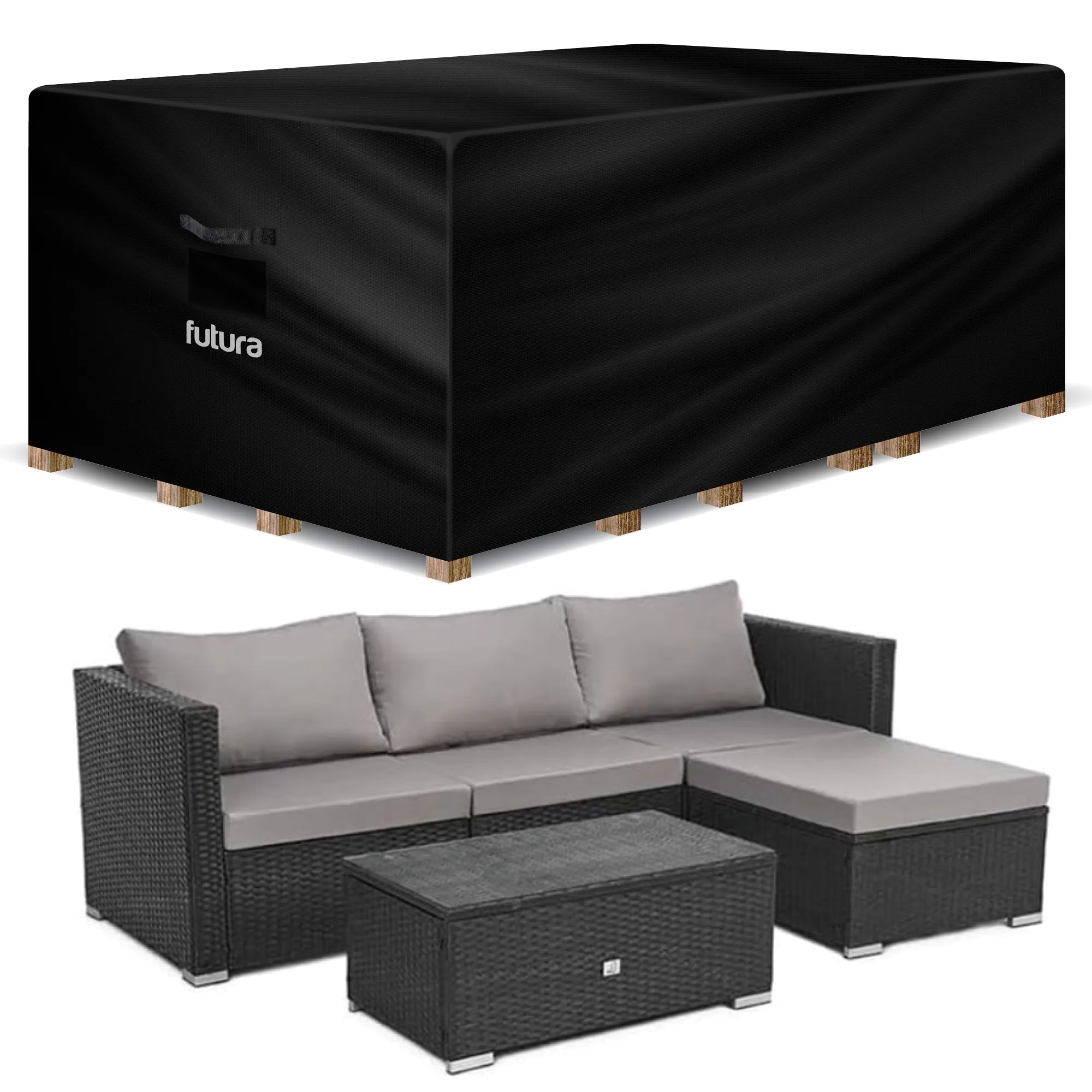 Futura Garden Furniture Cover Weatherproof 250 x 210 x 90cm Rectangular Heavy Duty Rip Resistant Oxford Fabric