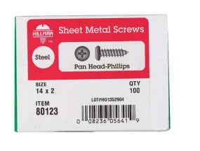 Hillman No. 14 X 2 in. L Phillips Pan Head Sheet Metal Screws 100 pk