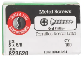 Hillman No. 6 X 5/8 in. L Phillips Flat Head Sheet Metal Screws 100 pk