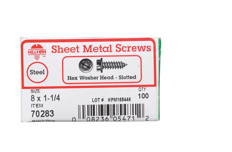 Hillman No. 8 X 1-1/4 in. L Slotted Hex Head Sheet Metal Screws 100 pk
