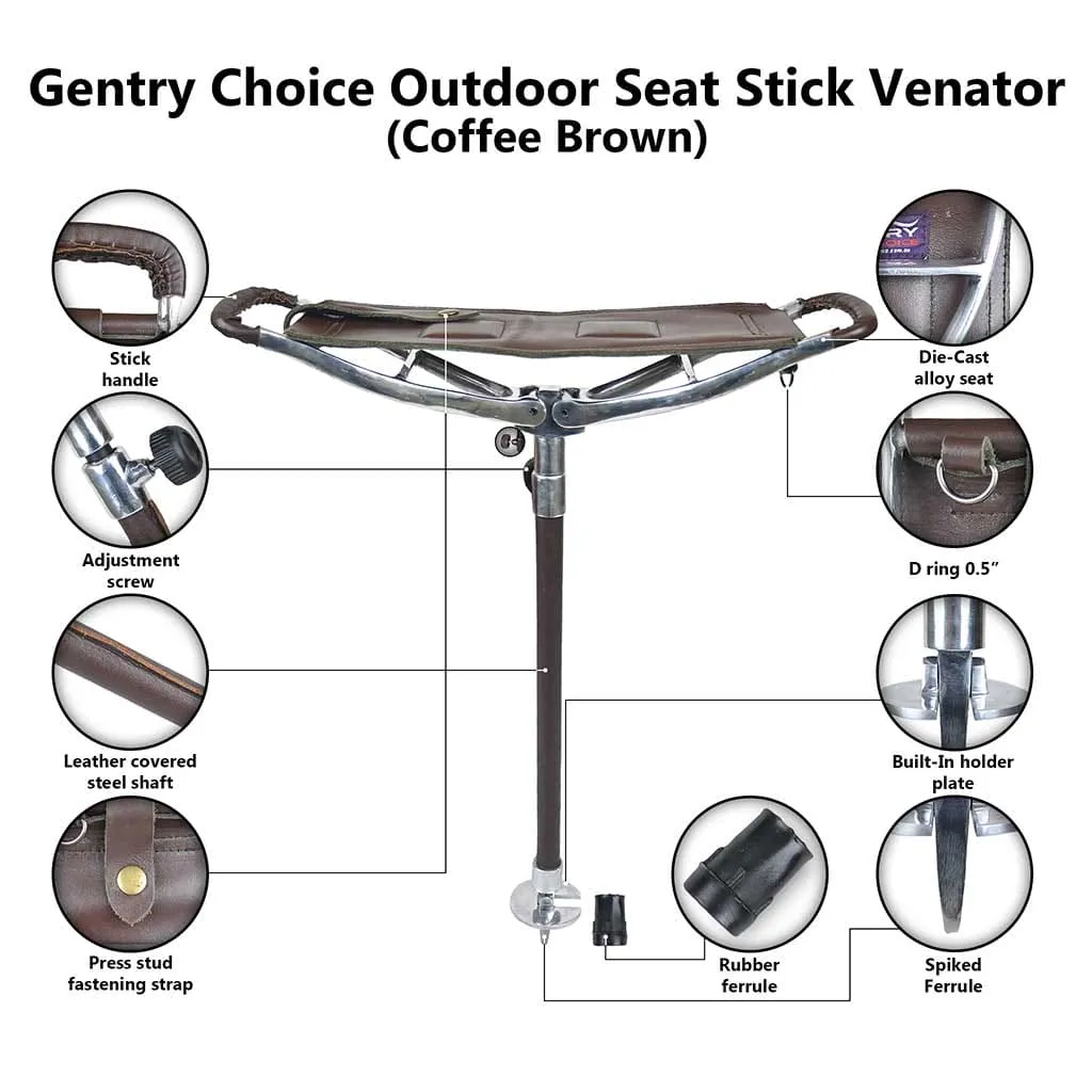 Leather Walking Stick Folding Seat Venator Coffee Brown