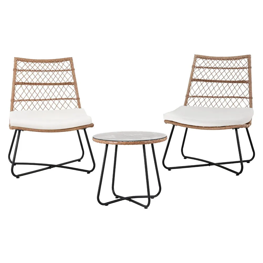 Mavies 2-Seater Wicker Table & Chairs Patio Furniture 3-Piece Bistro Set - Brown