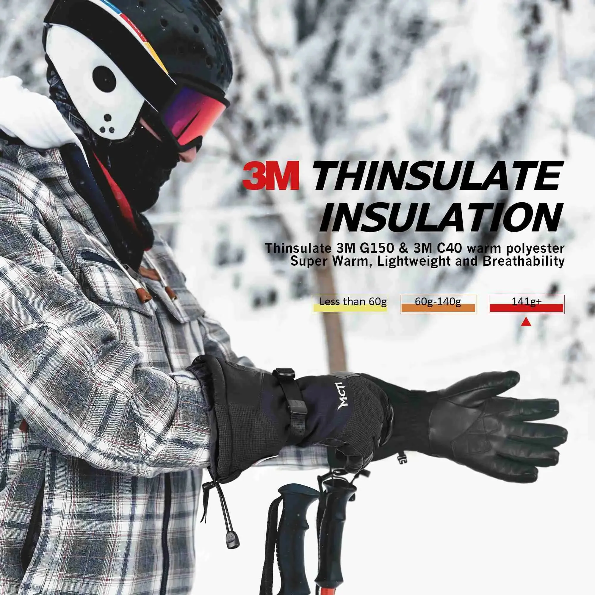 MCTi Men's Pro Goatskin Leather Ski Gloves