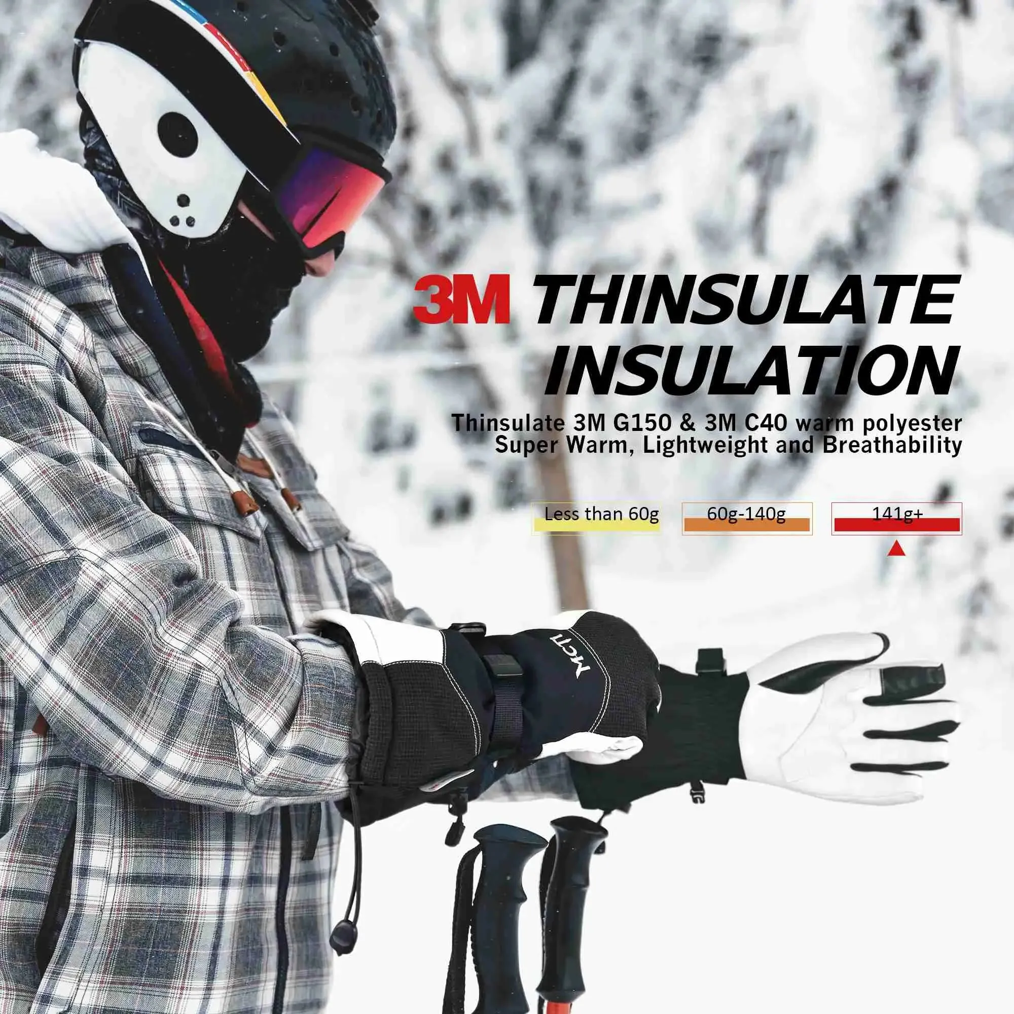 MCTi Men's Pro Goatskin Leather Ski Gloves