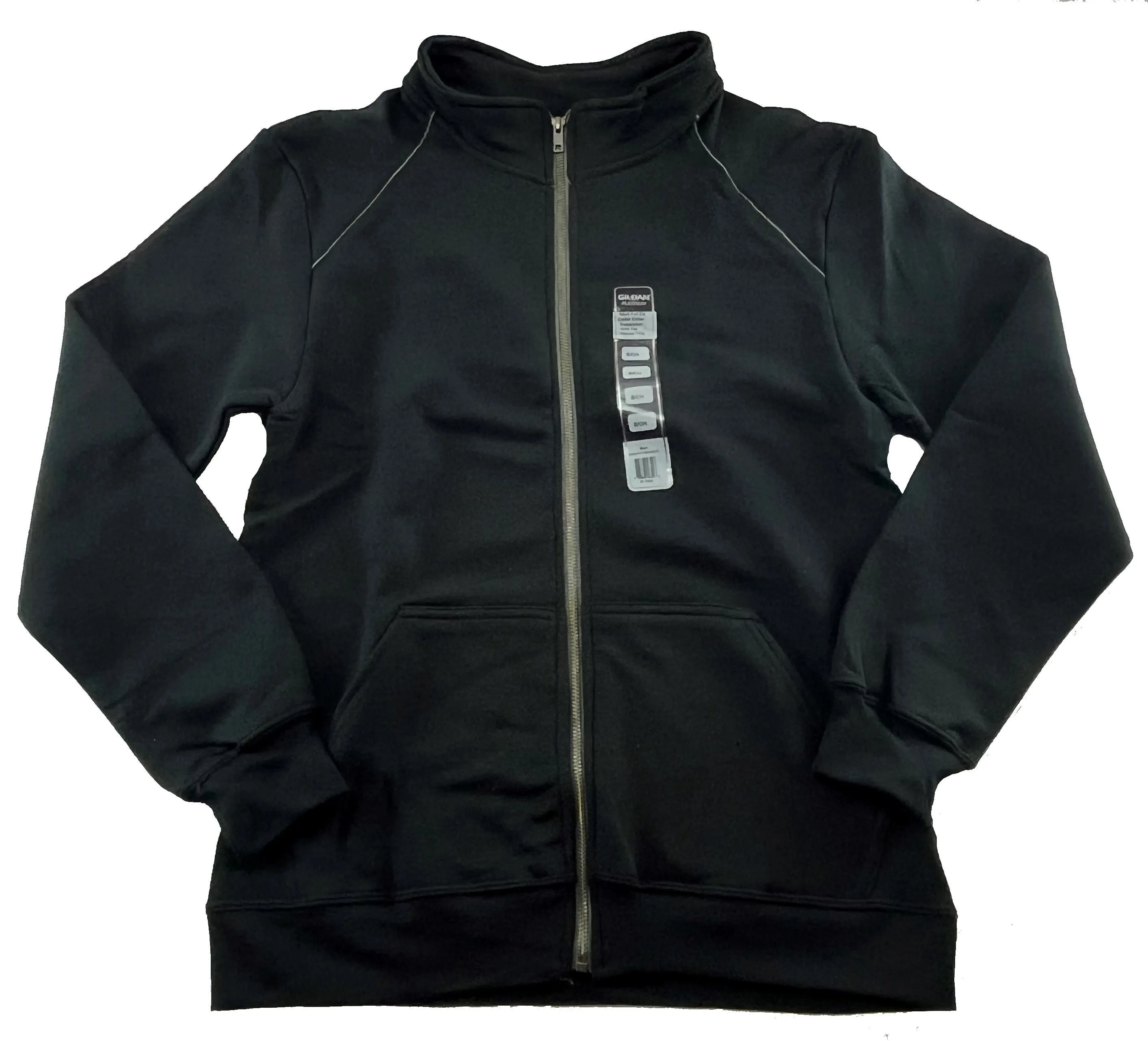 Men's Cadet Collar Full Zip Sweatshirt Jacket by GILDAN Platinum Black Large