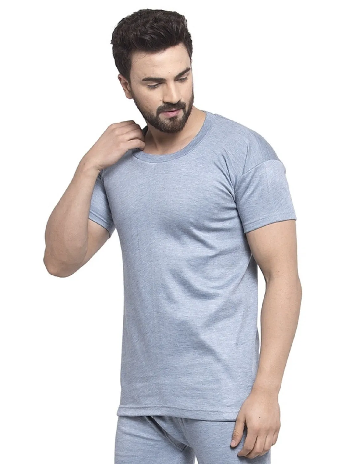MEN'S HALF SLEEVES SOLID ROUND NECK THERMAL TOP