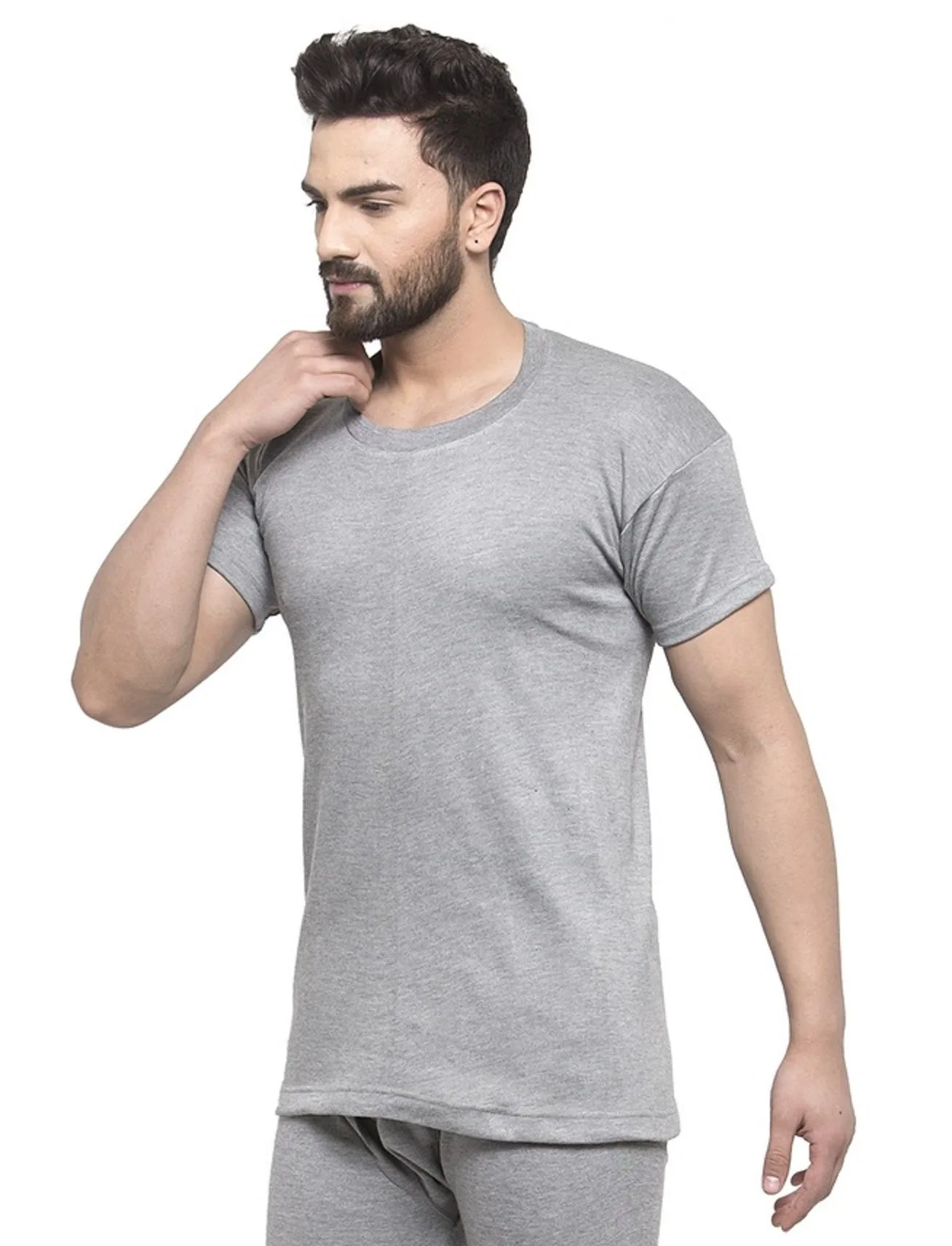 MEN'S HALF SLEEVES SOLID ROUND NECK THERMAL TOP