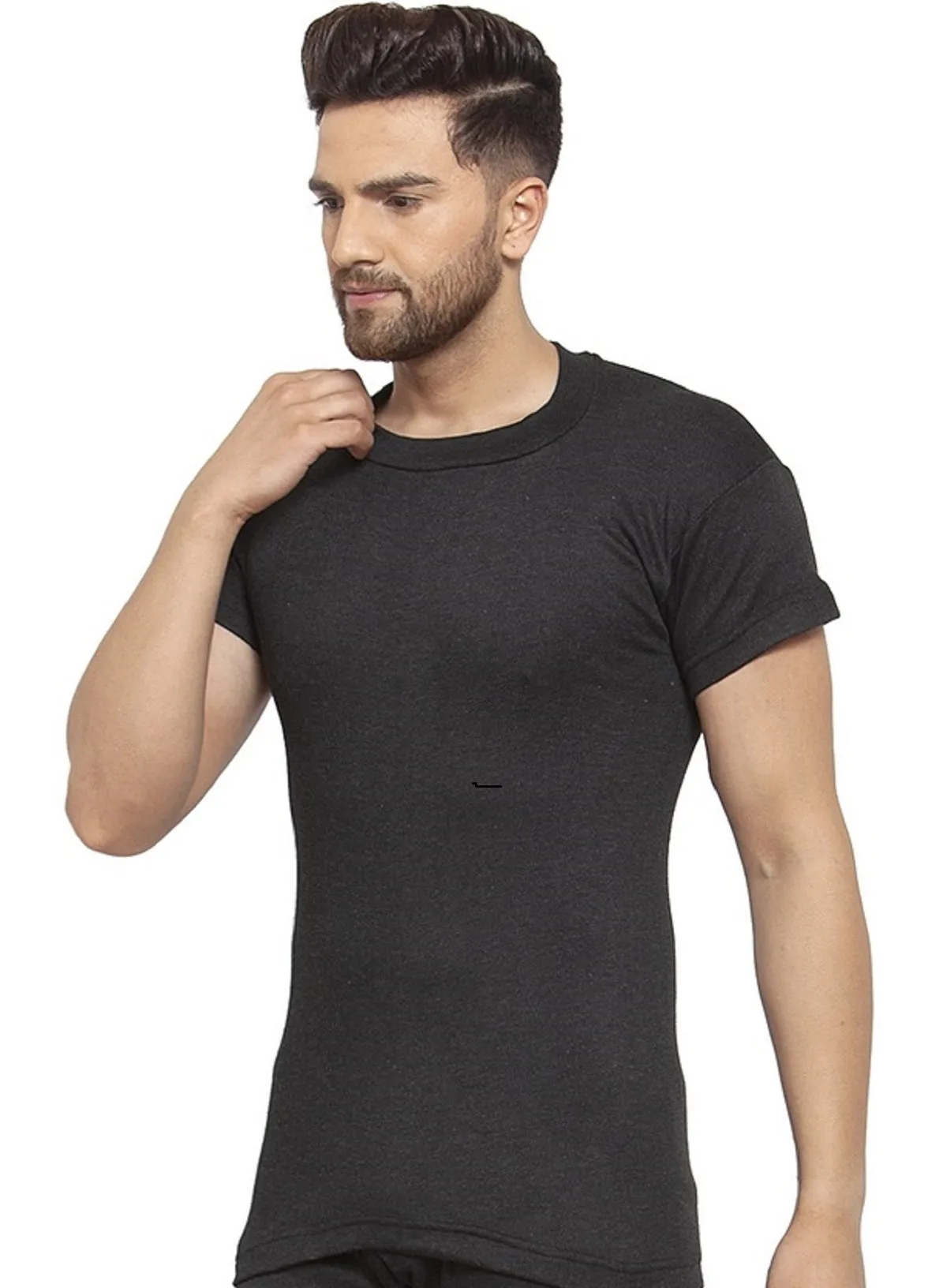 MEN'S HALF SLEEVES SOLID ROUND NECK THERMAL TOP