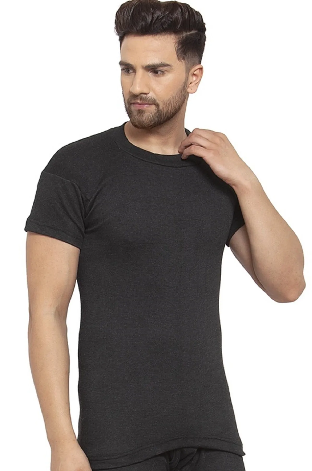 MEN'S HALF SLEEVES SOLID ROUND NECK THERMAL TOP