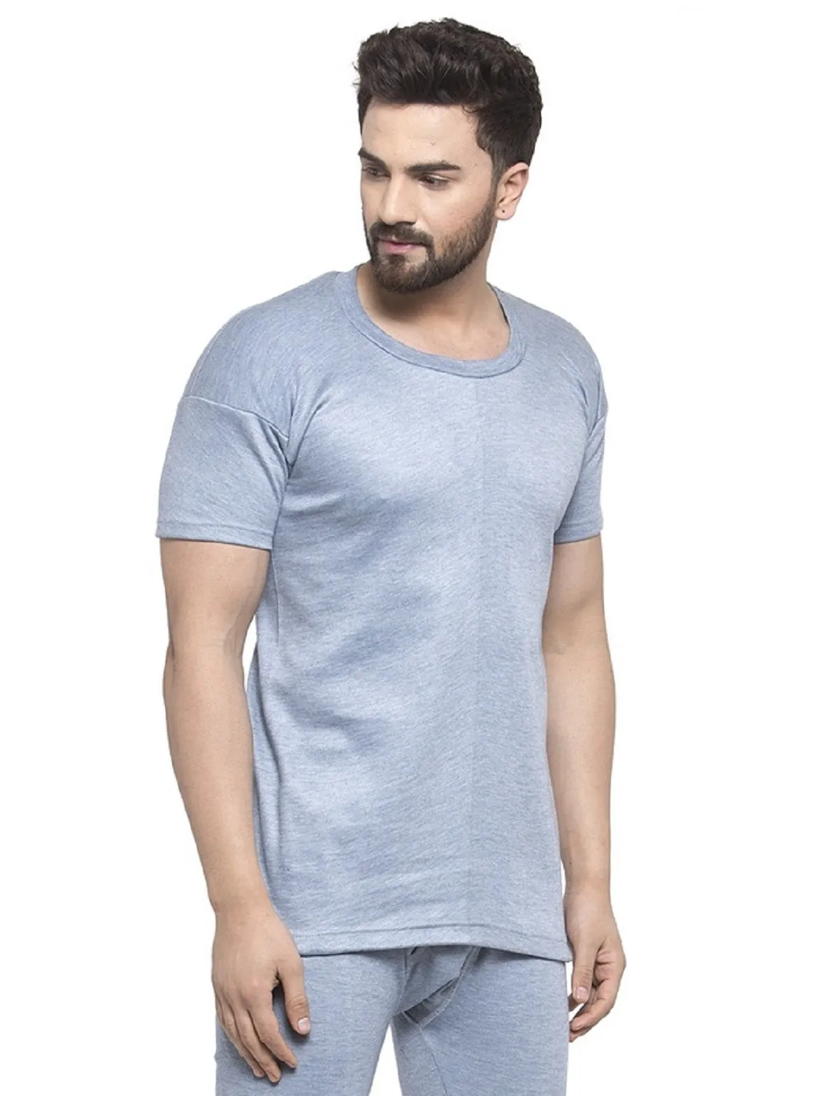MEN'S HALF SLEEVES SOLID ROUND NECK THERMAL TOP