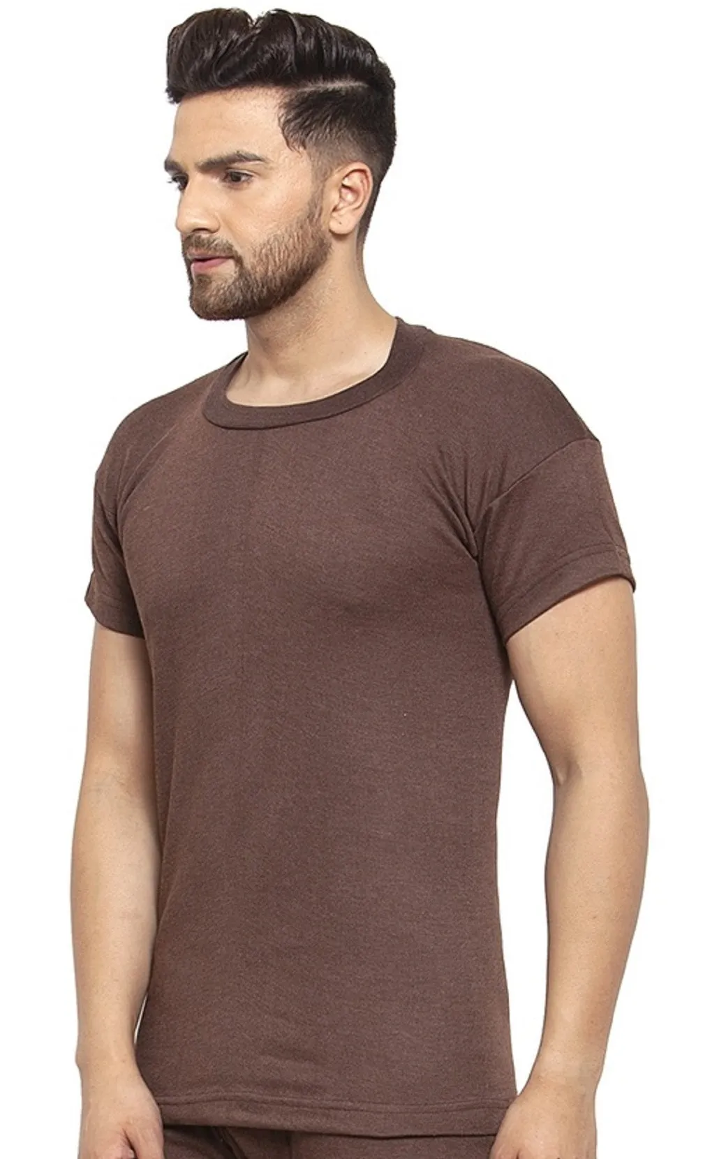 MEN'S HALF SLEEVES SOLID ROUND NECK THERMAL TOP